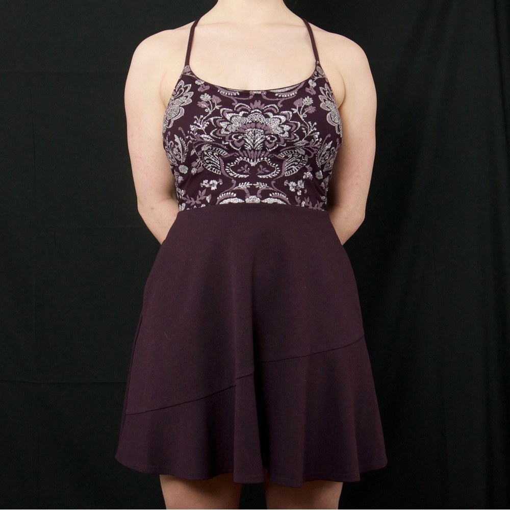 floral lace-up back homecoming dress with pockets